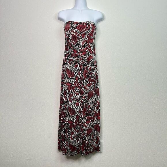 Paula Hermanny Women’s Ruched Red Black Strapless Maxi Dress Size S - Picture 1 of 13